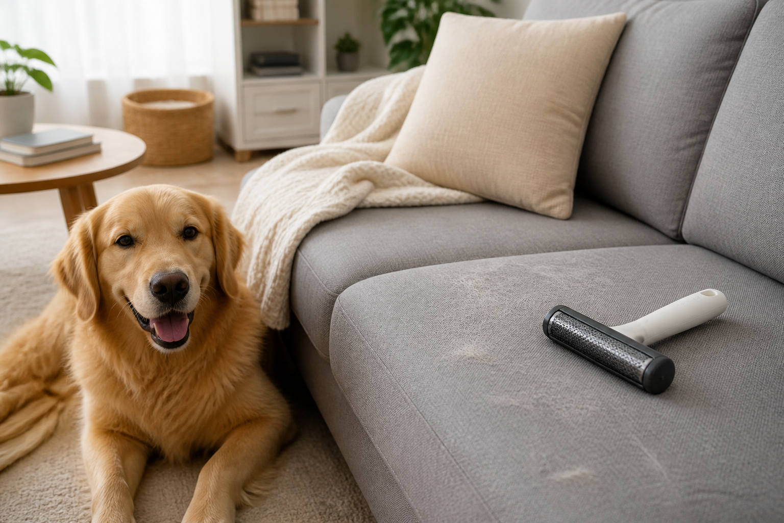 Reusable roller for removing pet hair from a couch